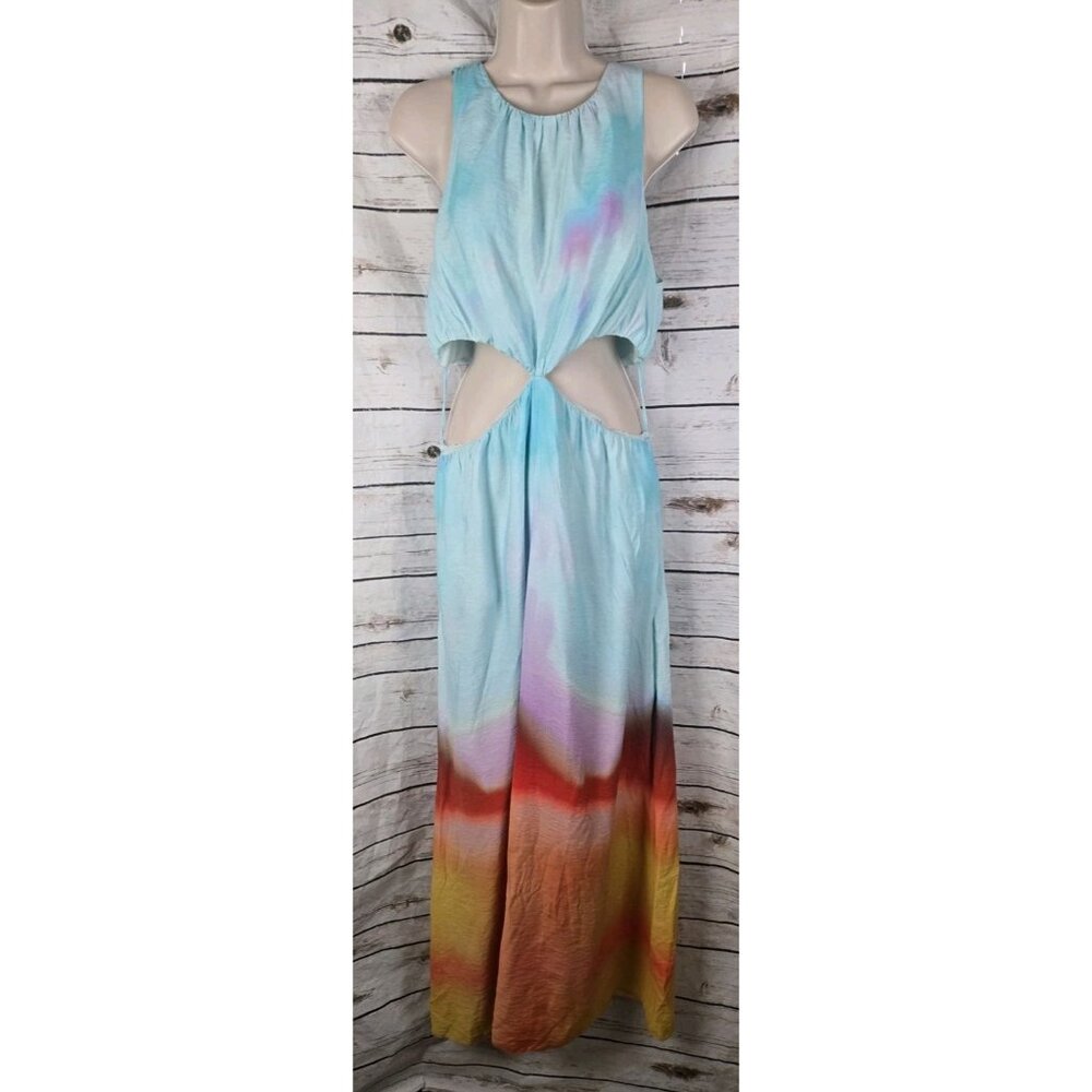 Jonathan Simkhai Alfie Sunset Ombre Maxi Dress L Cut Outs Rayon Womens Blue